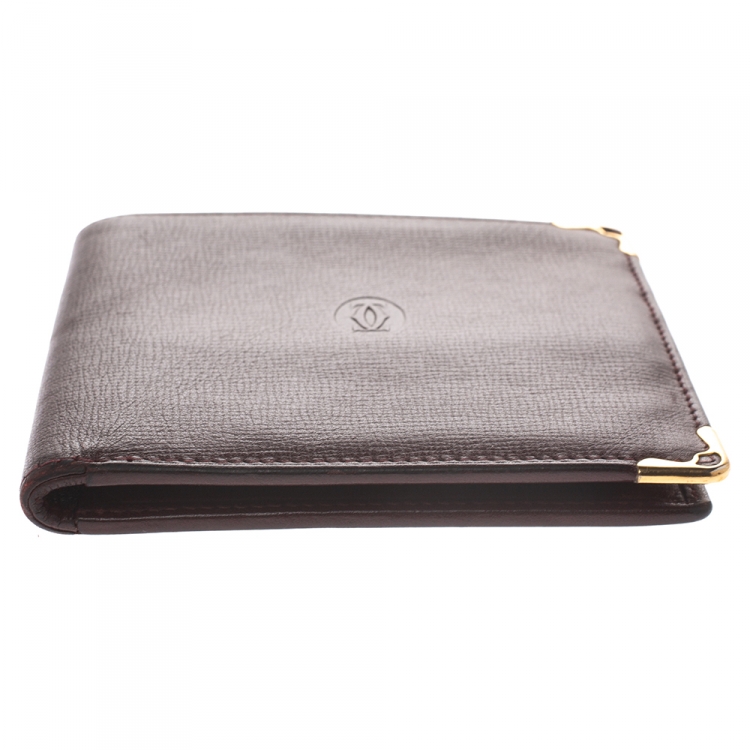 Pre Owned Cartier Burgundy Leather Must De Cartier Bifold Wallet