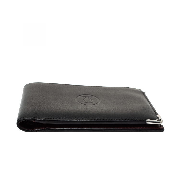 Pre Owned Cartier Black Leather Must De Cartier 6CC Bifold Wallet