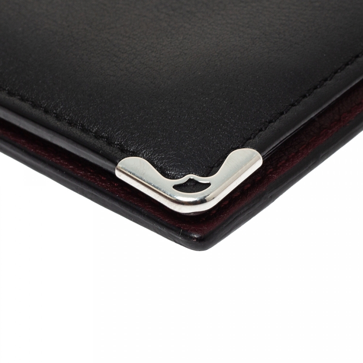 Pre Owned Cartier Black Leather Must De Cartier 6CC Bifold Wallet