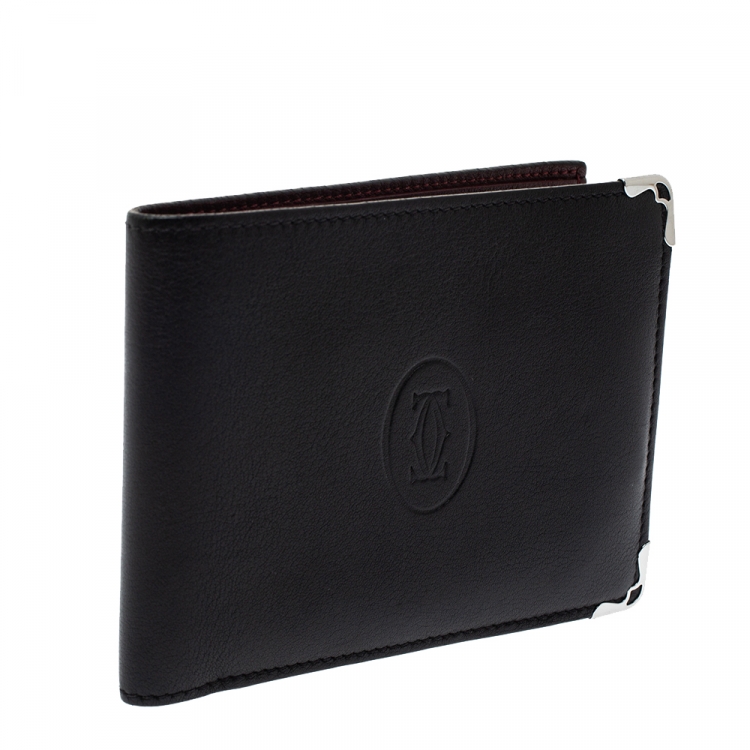 Pre Owned Cartier Black Leather Must De Cartier 6CC Bifold Wallet