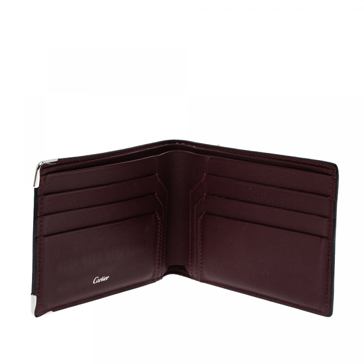 Pre Owned Cartier Black Leather Must De Cartier 6CC Bifold Wallet