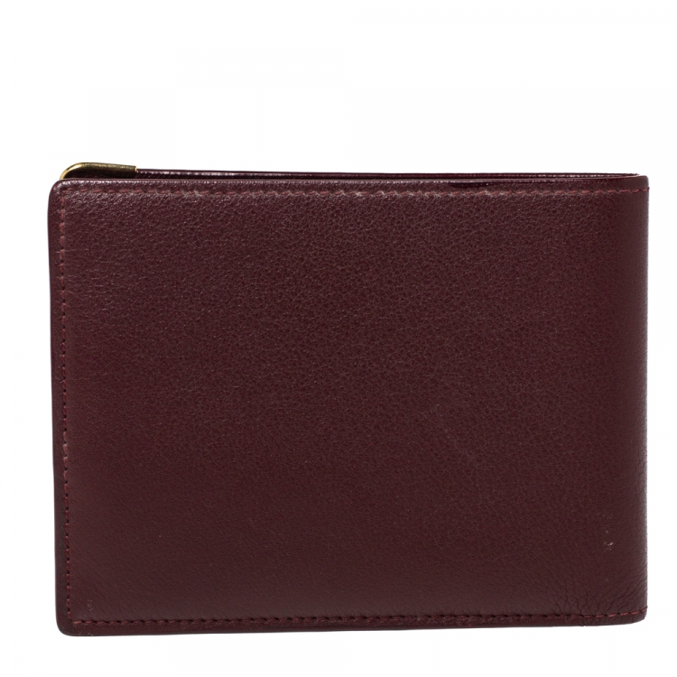 مملوكة مسبقًا Cartier Burgundy Leather Must De Cartier 6CC Bifold Wallet