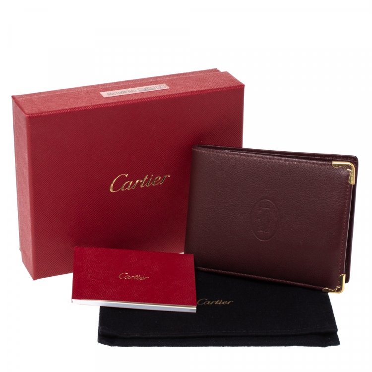 مملوكة مسبقًا Cartier Burgundy Leather Must De Cartier 6CC Bifold Wallet