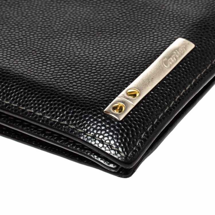 Pre Owned Cartier Black Leather Santos De Cartier Bifold Wallet