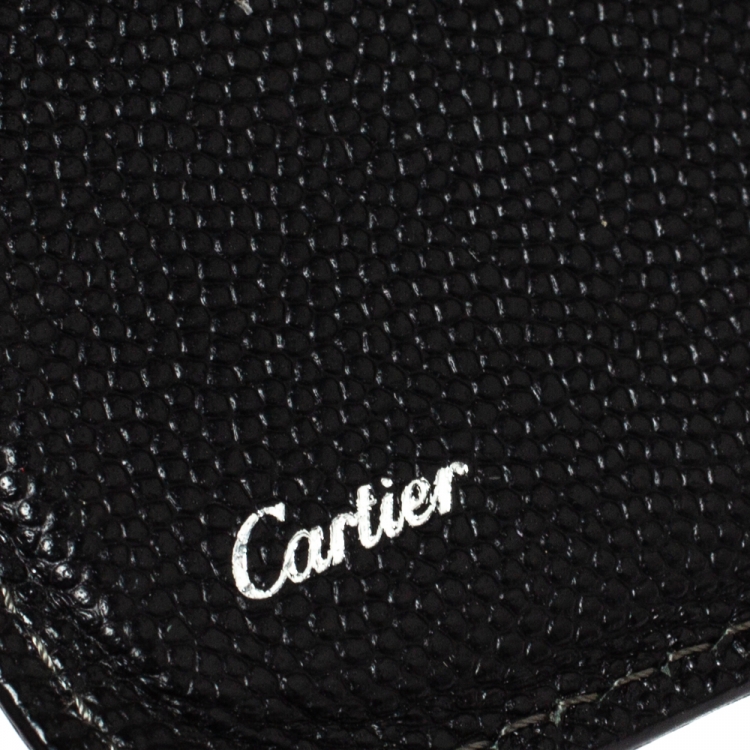 Pre Owned Cartier Black Leather Santos De Cartier Bifold Wallet