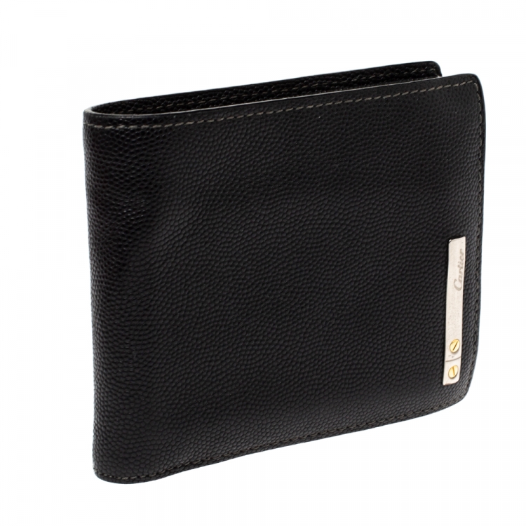 Pre Owned Cartier Black Leather Santos De Cartier Bifold Wallet