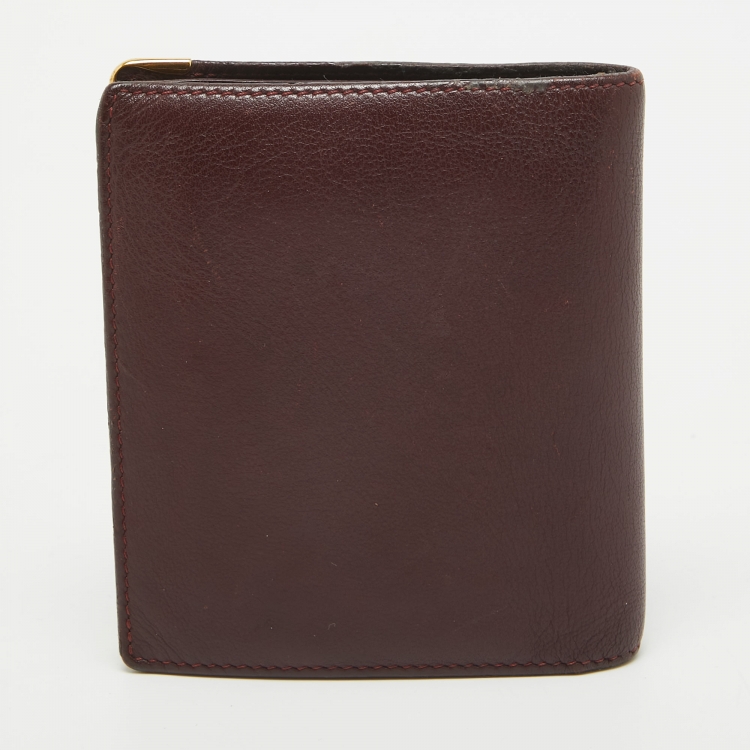 Pre Owned Cartier Burgundy Leather Must De Cartier Bifold Wallet 