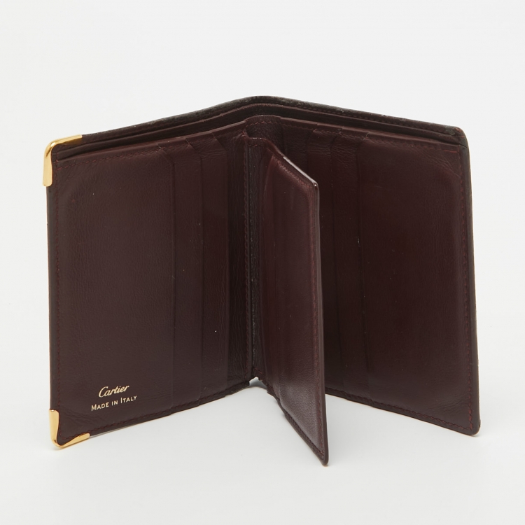 Pre Owned Cartier Burgundy Leather Must De Cartier Bifold Wallet 
