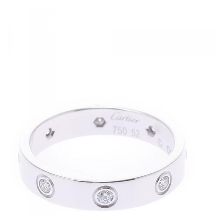 Pre Owned Cartier Love 18K White Gold 8 Diamond Ring Size 52
