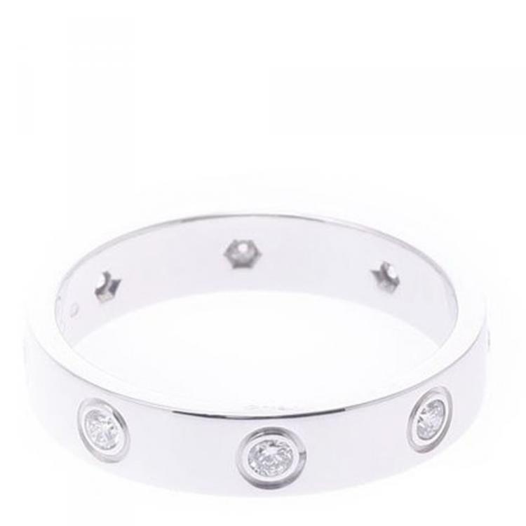Pre Owned Cartier Love 18K White Gold 8 Diamond Ring Size 52