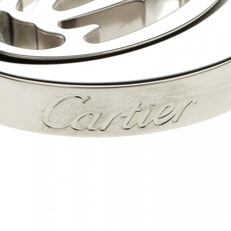 Pre Owned Cartier Rotating Double C Motif Silver Tone Key Ring