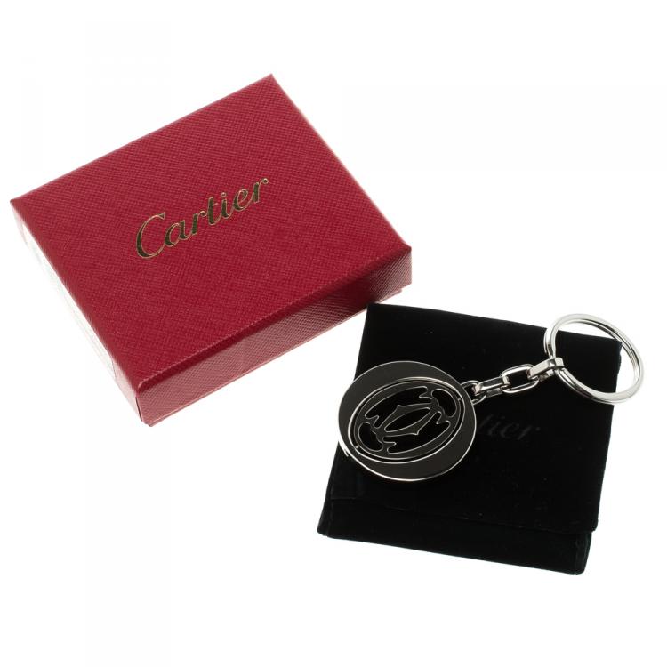 Pre Owned Cartier Rotating Double C Motif Silver Tone Key Ring