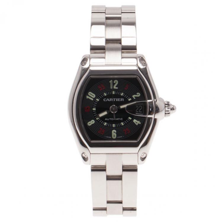 Pre Owned Cartier Black Stainless Steel Roadster Men's Writwatch 38MM