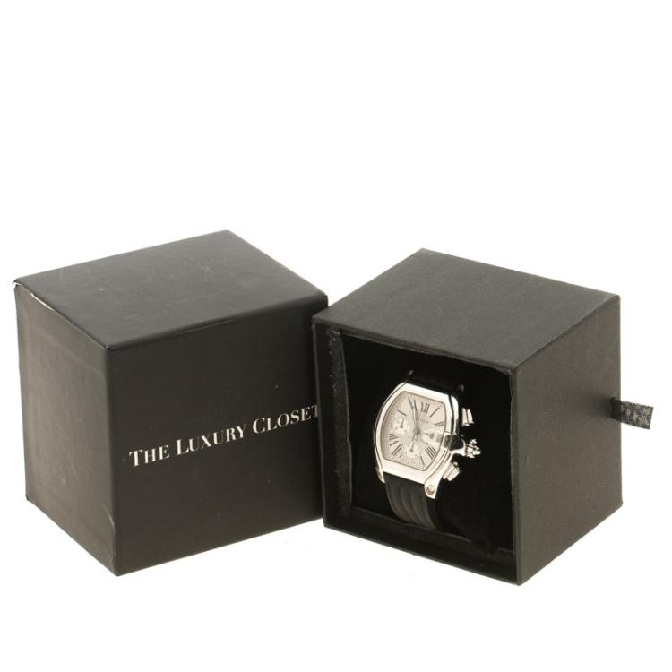 Pre Owned Cartier White and Silver Tone Dial Stainless Steel Roadster Men's Wristwatch 40 mm