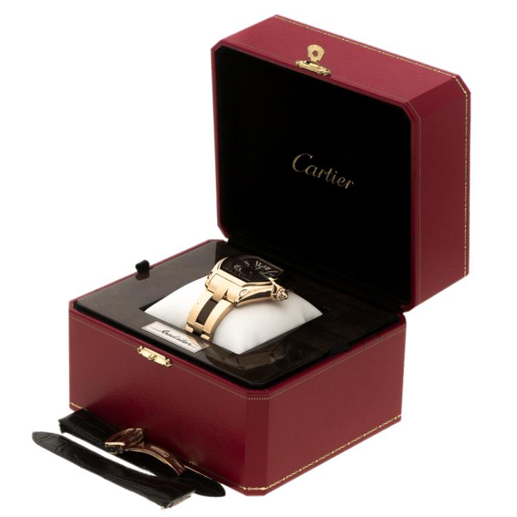 Pre Owned Cartier Brown 18K Rose Gold Limited Edition Roadster Men's Wristwatch 42 mm