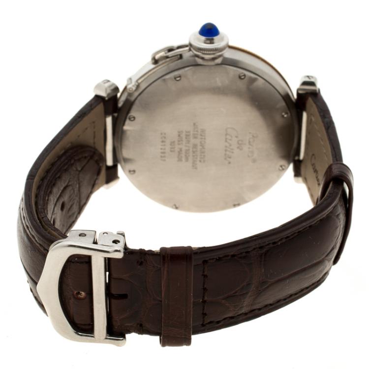Pre Owned Cartier Cream 18K Yellow Gold and Stainless Steel Pasha de Cartier 1033 Men's Wristwatch 38 mm