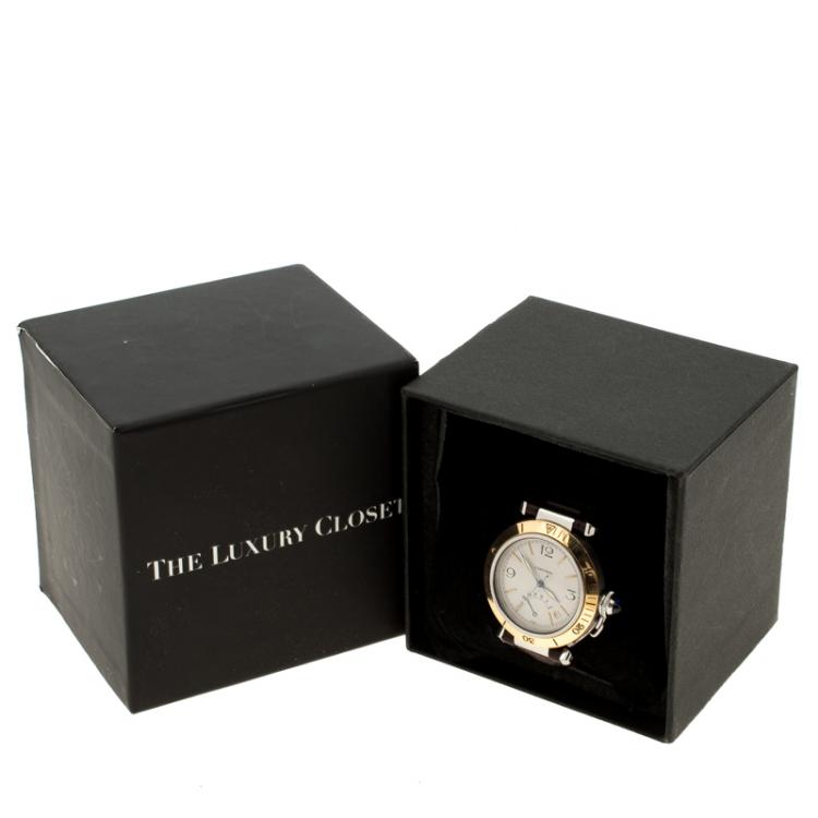 Pre Owned Cartier Cream 18K Yellow Gold and Stainless Steel Pasha de Cartier 1033 Men's Wristwatch 38 mm