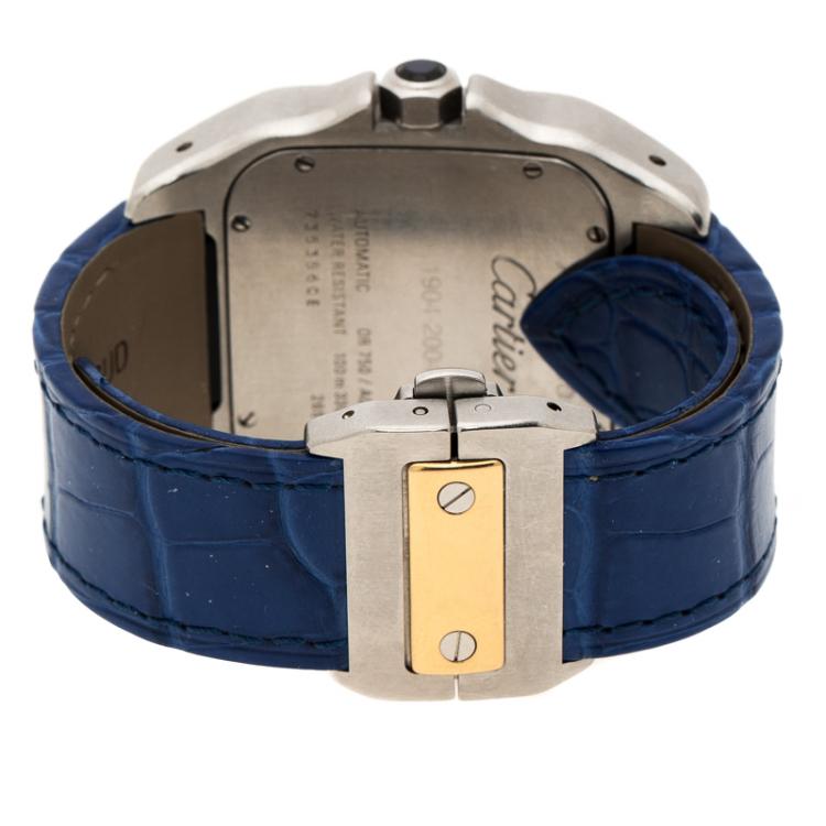 Pre Owned Cartier White Stainless Steel and 18K Yellow Gold Santos 100  2656 Men's Wristwatch 38 mm