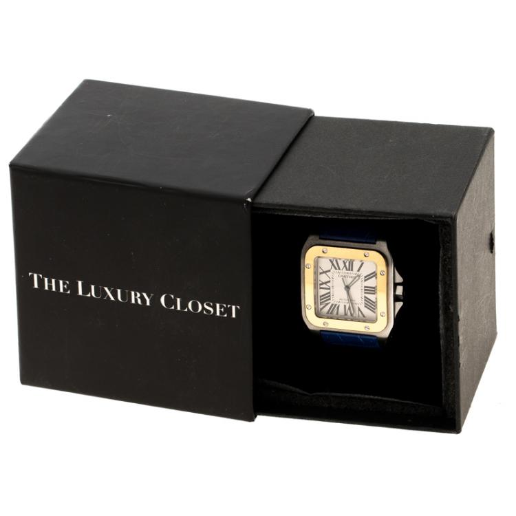 Pre Owned Cartier White Stainless Steel and 18K Yellow Gold Santos 100  2656 Men's Wristwatch 38 mm