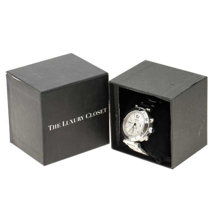 Pre Owned Cartier White Stainless Steel Pasha Seatimer Chronograph 2995 Men's Wristwatch 42MM