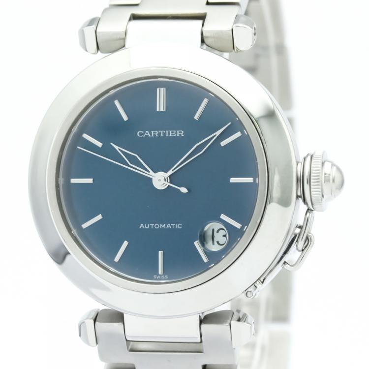 Pre Owned Cartier Blue Stainless Steel Pasha Men's Wristwatch 35MM
