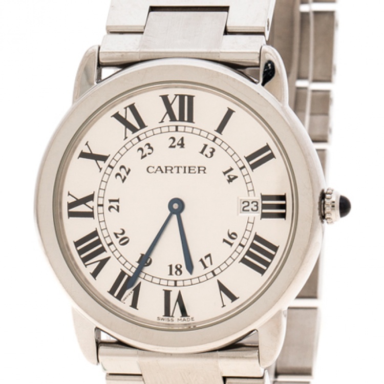 Pre Owned Cartier Silver Grey Stainless Steel Ronde Solo 2934 Men's Wristwatch 36 mm