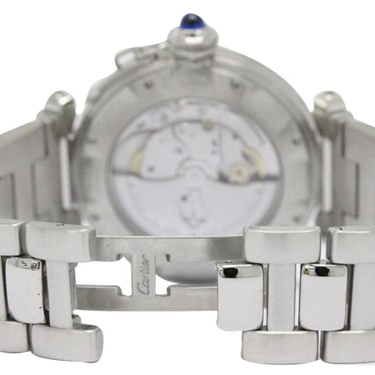 Pre Owned Cartier Silver White Stainless Steel Pasha 2379 Men's Wristwatch 38 mm
