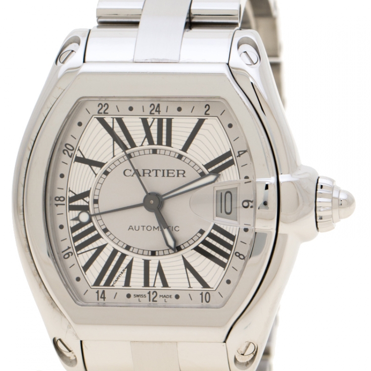 Pre Owned Cartier Silver Stainless Steel Roadster XL GMT 2722 Men's Wristwatch 42 mm
