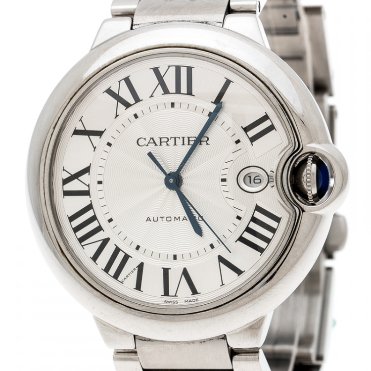 Pre Owned Cartier Silver Stainless Steel Ballon Bleu 3765 Men's Wristwatch 42MM