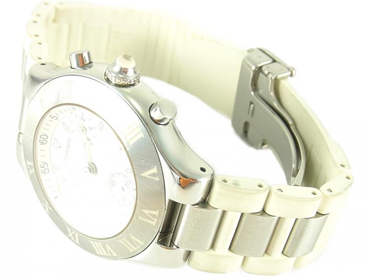 Pre Owned Cartier White Stainless Steel and Rubber Must 21 Chronoscaph 2424 Chronograph W10184U2 Men's Wristwatch 37MM