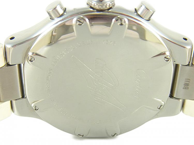 Pre Owned Cartier White Stainless Steel and Rubber Must 21 Chronoscaph 2424 Chronograph W10184U2 Men's Wristwatch 37MM