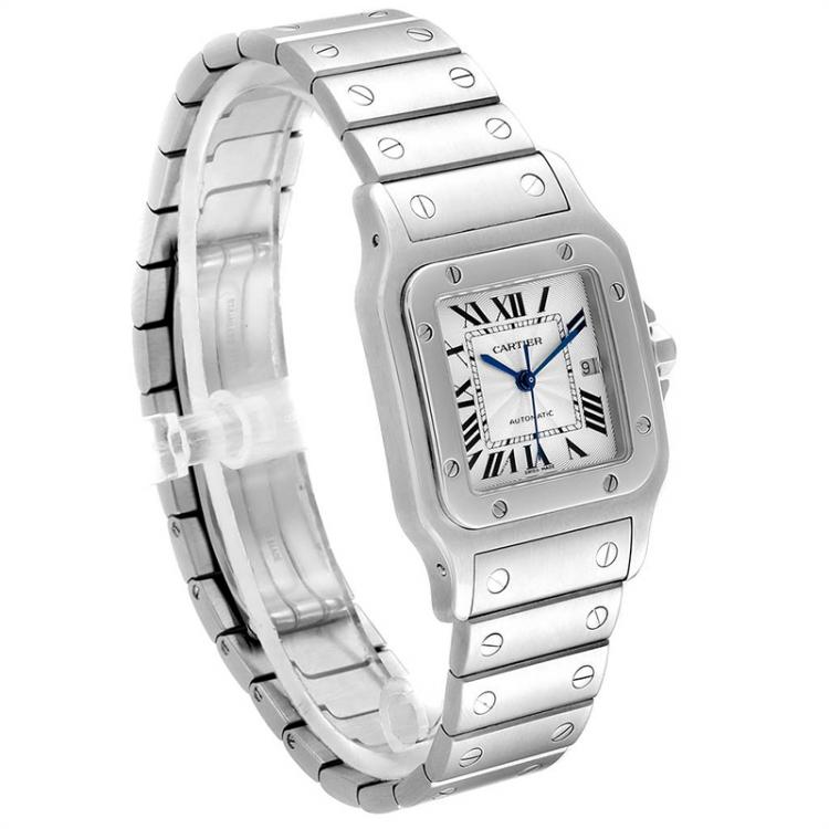 مملوكة مسبقًا Cartier Silver and Stainless Steel Santos Galbee W20055D6 Men's Wristwatch 29MM