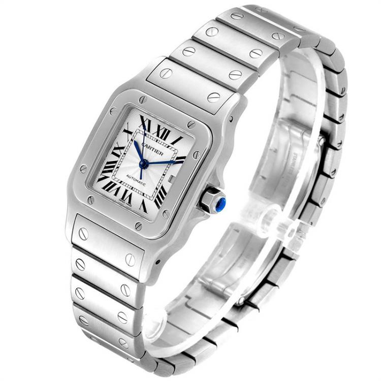 مملوكة مسبقًا Cartier Silver and Stainless Steel Santos Galbee W20055D6 Men's Wristwatch 29MM