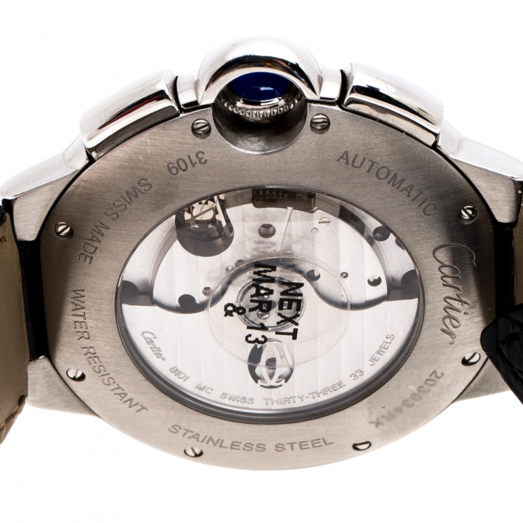 Pre Owned Cartier Silver Stainless Steel Ballon Bleu 3109 Men's Wristwatch 44MM
