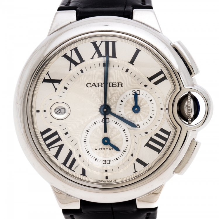 Pre Owned Cartier Silver Stainless Steel Ballon Bleu 3109 Men's Wristwatch 44MM