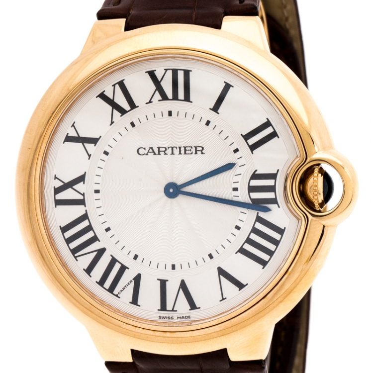 Pre Owned Cartier Silver 18k Rose Gold Ballon Bleu 3376 Men's Wristwatch 46MM