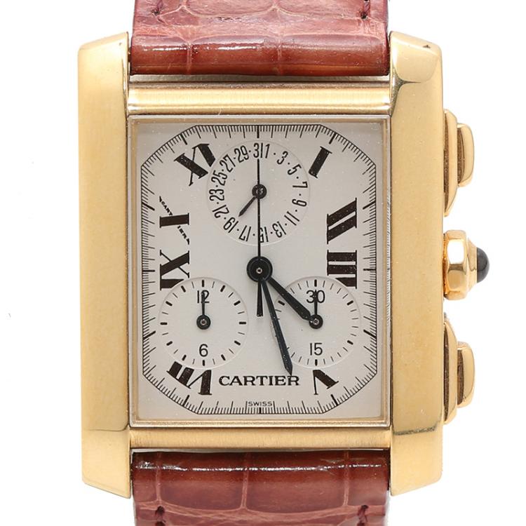 Cartier Silver Dial 18K Yellow Gold Tank Francaise 1830 Men s