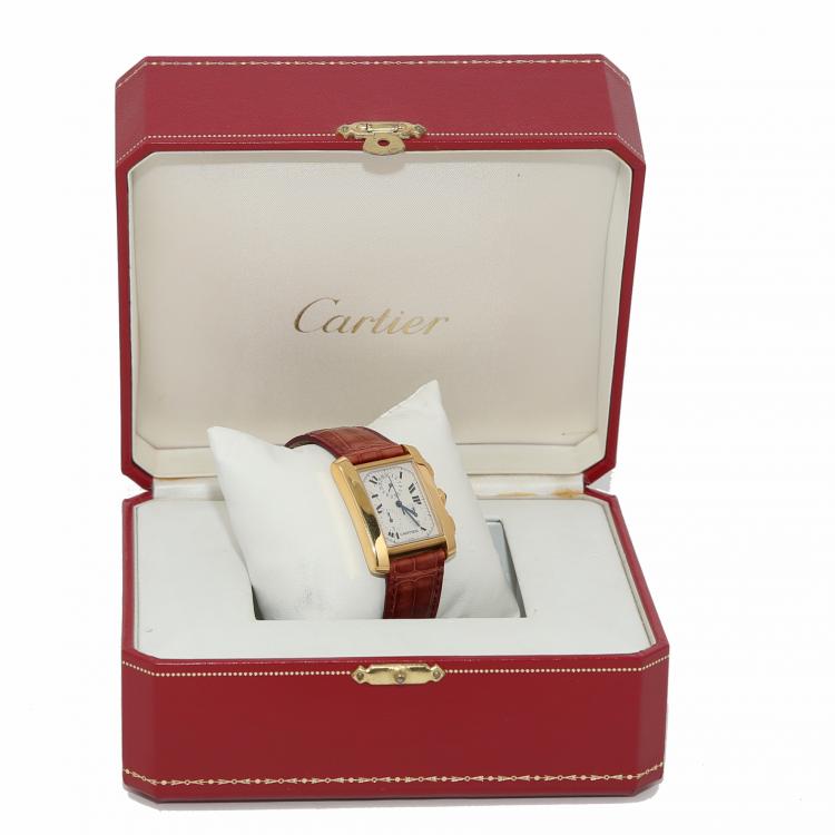 مملوكة مسبقًا Cartier Silver Dial 18K Yellow Gold Tank Francaise 1830 Men's Watch
