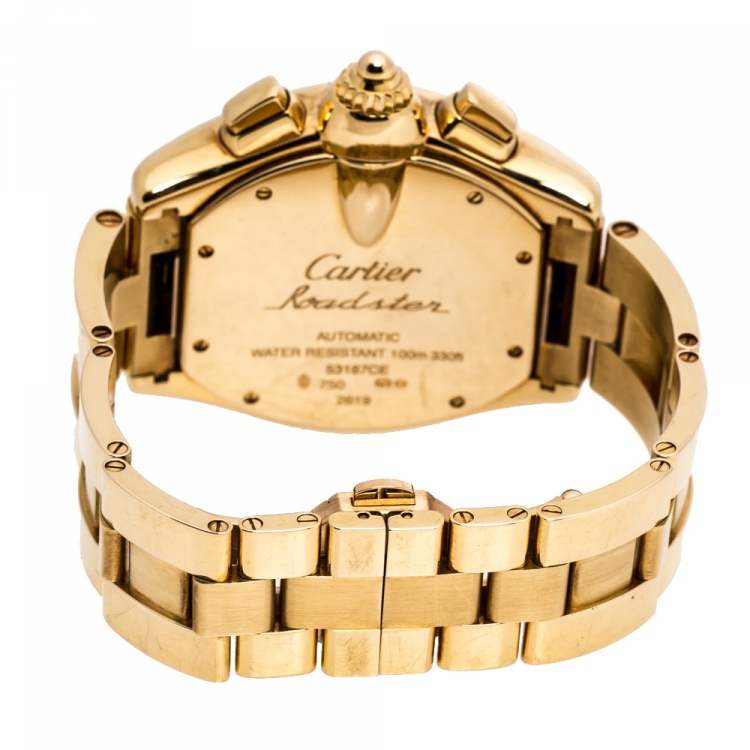 Pre Owned Cartier Champagne 18K Yellow Gold Roadster 2619 Men's Wristwatch 40 mm