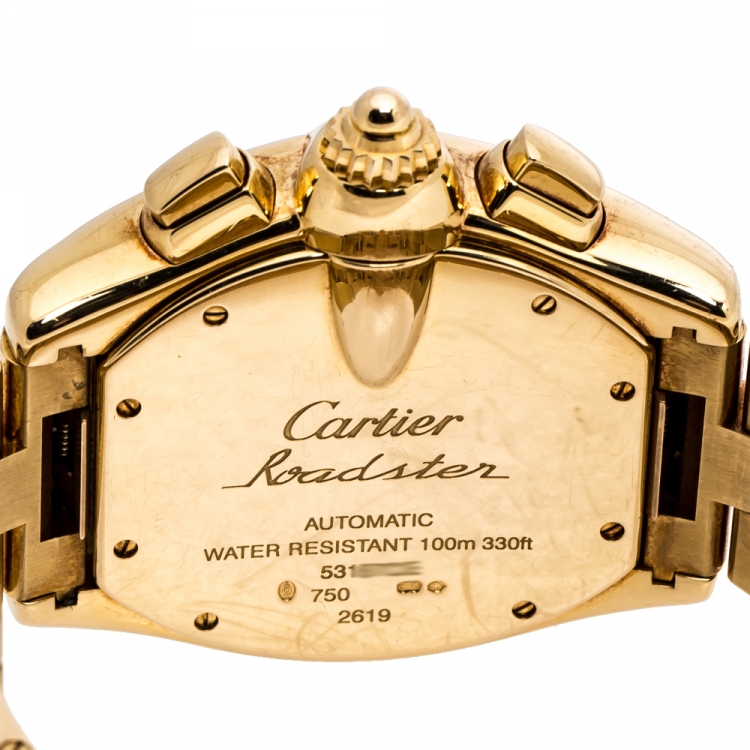 Pre Owned Cartier Champagne 18K Yellow Gold Roadster 2619 Men's Wristwatch 40 mm