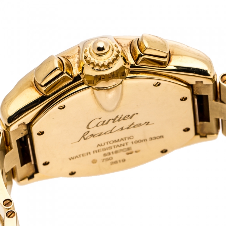 Pre Owned Cartier Champagne 18K Yellow Gold Roadster 2619 Men's Wristwatch 40 mm