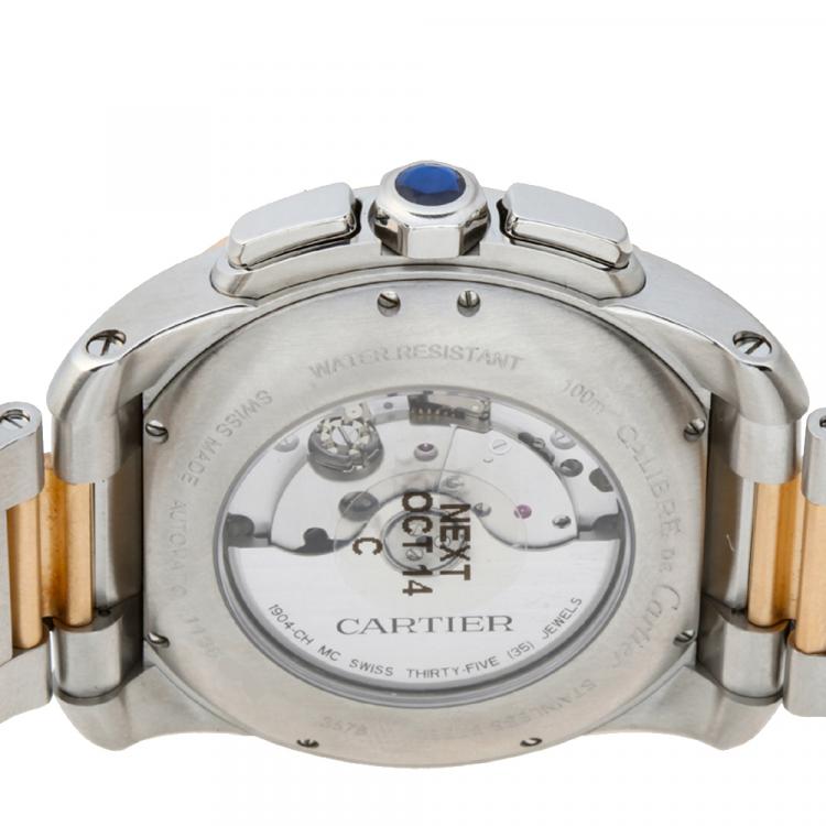 Pre Owned Cartier Silver 18K Rose Gold And Stainless Steel Calible De Chronograph W7100042 Men's Wristwatch 42 MM