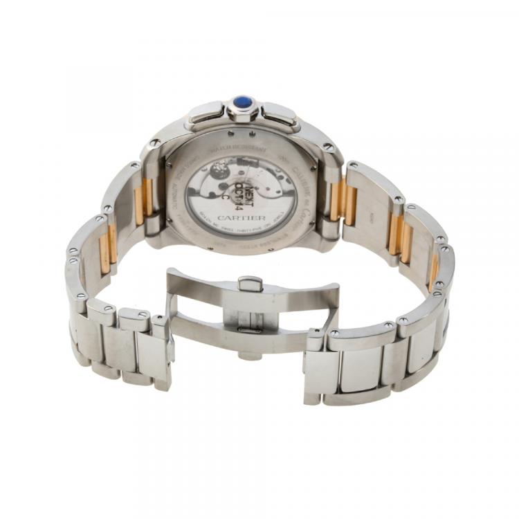 Pre Owned Cartier Silver 18K Rose Gold And Stainless Steel Calible De Chronograph W7100042 Men's Wristwatch 42 MM