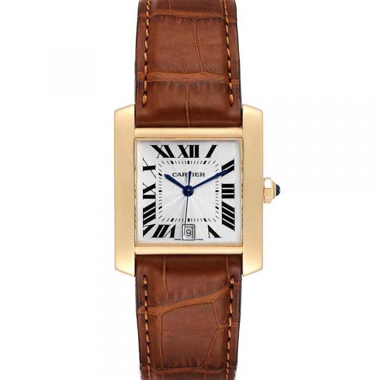Cartier Silver 18k Yellow Gold Tank Francaise W5000156 Men S Wristwatch 28 X 32 Mm Cartier Tlc