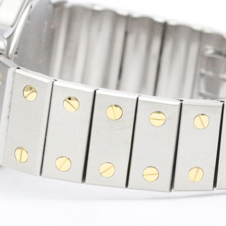 Pre Owned Cartier Silver 18k Yellow Gold And Stainless Steel Santos Octagon 187902 Quartz Men's Wristwatch 29 mm
