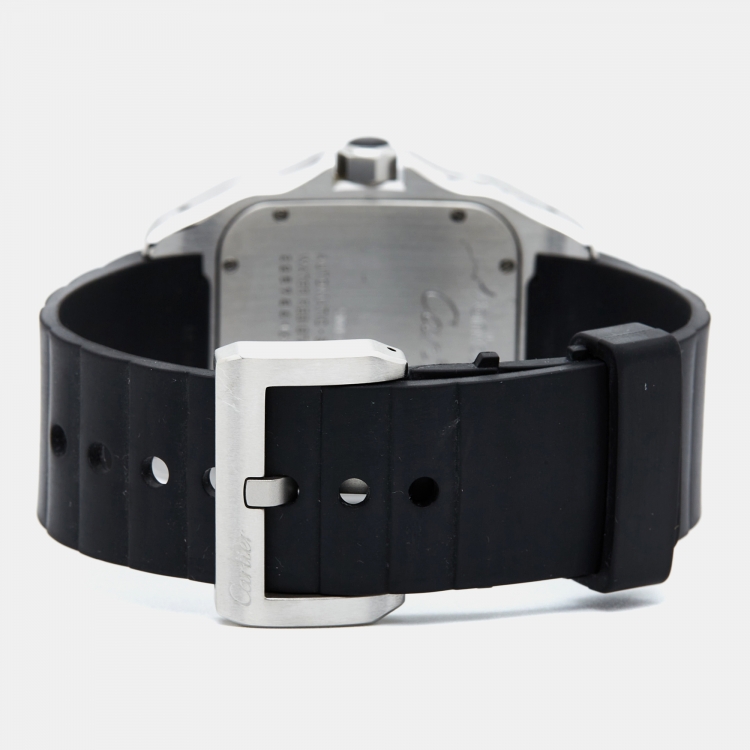 Pre Owned Cartier Silver Stainless Steel Rubber Santos 100 W20121U2 Men's Wristwatch 38 mm 