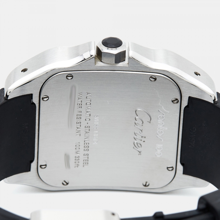 Pre Owned Cartier Silver Stainless Steel Rubber Santos 100 W20121U2 Men's Wristwatch 38 mm 