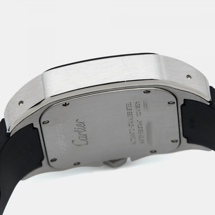 Pre Owned Cartier Silver Stainless Steel Rubber Santos 100 W20121U2 Men's Wristwatch 38 mm 