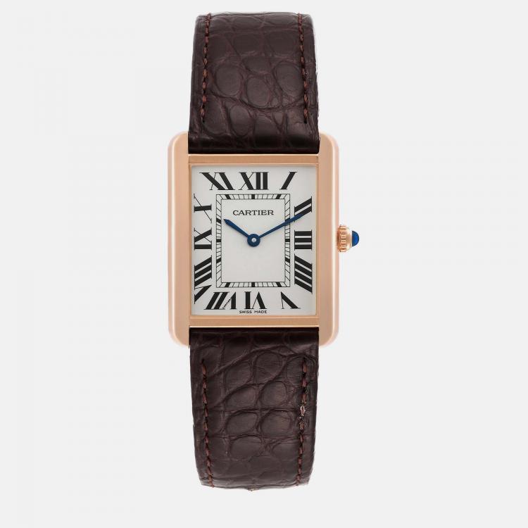 Cartier Tank Solo XL Rose Gold Silver Dial Steel Mens Watch W5200026