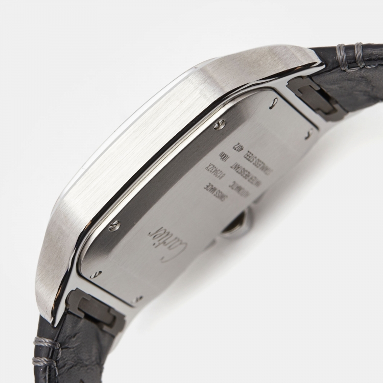 Pre Owned Cartier Silver Stainless Steel Alligator Leather Santos 4072 Men's Wristwatch 39.8 mm